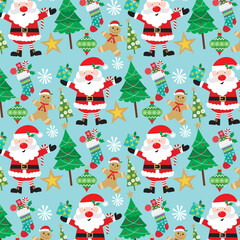 christmas seamless pattern with santa, tree, stocking and gingerbread man