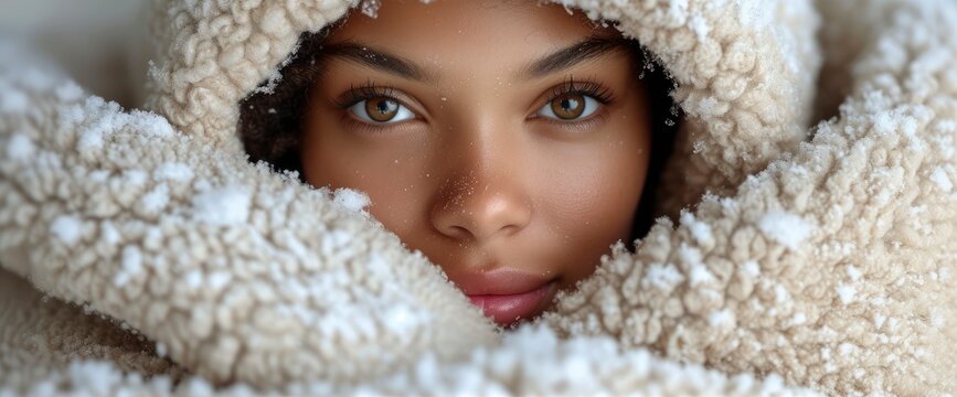 Young Africanamerican Woman Lying Under Blanket, Background HD For Designer