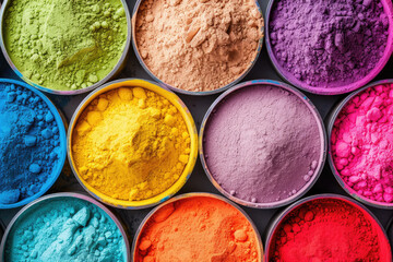 Obraz na płótnie Canvas Piles of colorful powder paint ready for the indian Holi festival