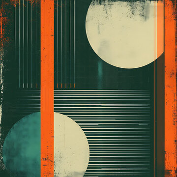 Retro sci-fi vibes with a vintage TV test pattern gradient in teal, orange, and grayscale, incorporating a grainy texture for a nostalgic poster. 