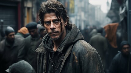 A ShahRukh Khan walking in a crowded urban