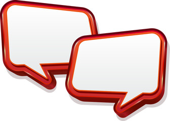 3D double bubble chat vector with shiny red line, transparent background