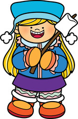 Happy winter girl roasting marshmallow clip art