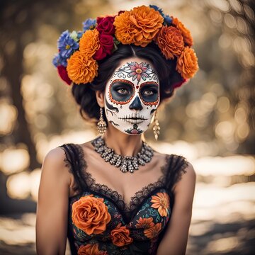Beautiful Woman in Day of the Dead makeup