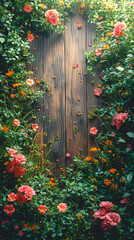 Fototapeta na wymiar Wild plants and flowers on a wooden rustic background, copy space.