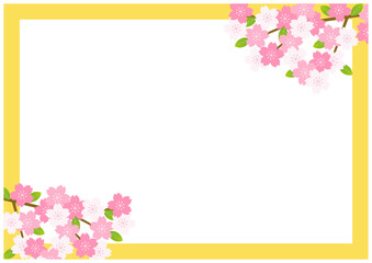 Obraz na płótnie Canvas 桜の花が美しい春の桜フレーム背景20黄色