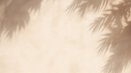 Beautiful texture of beige brown luxury, smooth stucco wall with soft foliage dappled light of tropical tree leaf shadow	
