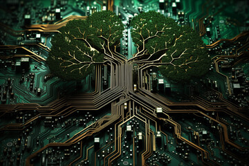 Growing tree on the computer circuit board