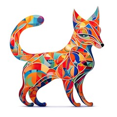A magical fox in the style of Joan Mira would feature a unique blend of abstract shapes and vibrant colors against a white background. Imagine a fox that departs from realistic representation