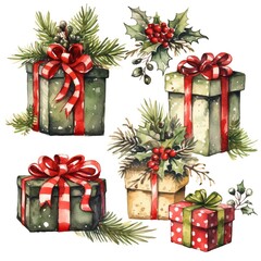 Christmas Clipart, watercolor, Gifts packaging