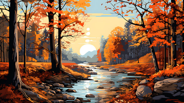Oil painting landscape autumn forest near the river poetic scenery background,,
Autumn and fall, autumn painting and fantasy style high quality
