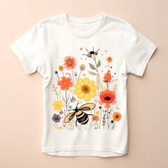 Playful pastel scene of cute animals, flowers artwork for tshirt printing, girl tshirt