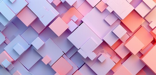 Dynamic squares and rectangles in pastel lavender and coral.