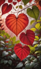 Obraz premium a close-up shot highlighting the intricate details of the red heart-shaped leaves