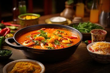 flat lay assorment of yummy delicious food on table made with AI  