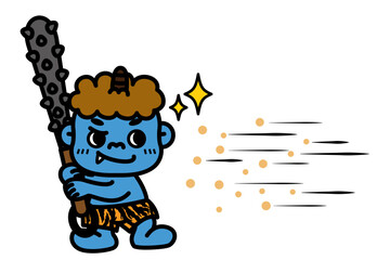 豆を打ち返そうとする青鬼