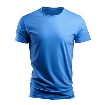 blue t shirt round neck plain transparent background -