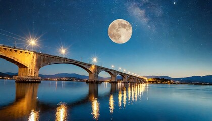 bridge over the river at moon night
