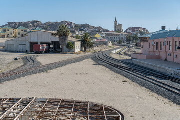tracks at railway station of historical town, Luderitz,  Namibia