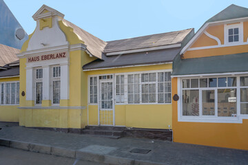 picturesque old  yellow building at historical town, Luderitz,  Namibia
