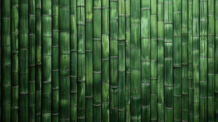 Rolgordijnen Close up of green bamboo horizontal fence texture background © eireenz