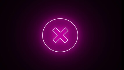 neon line X Mark, Cross in circle icon isolated on black background. Exit error delete icon neon glowing sign.