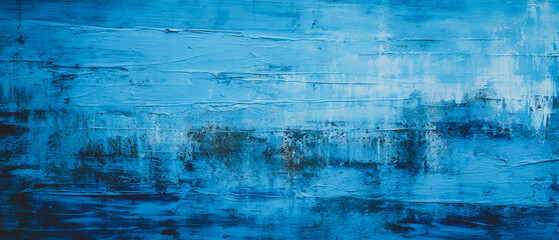 Bright blue abstract wall with textured, organic landscapes. Monochromatic depth, distressed surfaces, ideal for large canvas paintings. Realistic and naturalistic textures, background