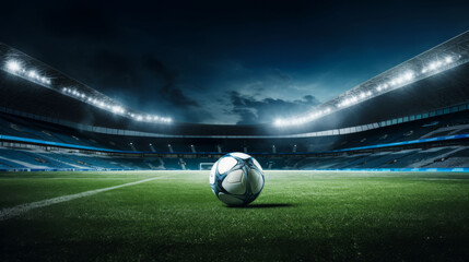 Night Match: The Glow of an Illuminated Soccer Stadium