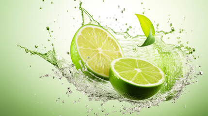 refreshing slices of lime and a splash of water against a lively green background