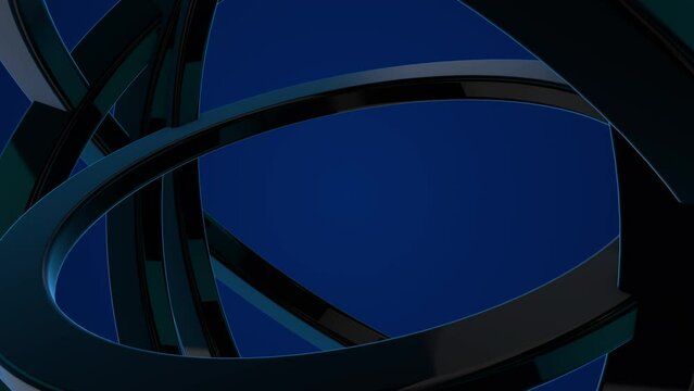 複数の黒い金属のリングが回転している青ベース背景 
Blue base background with multiple rotating black metal rings