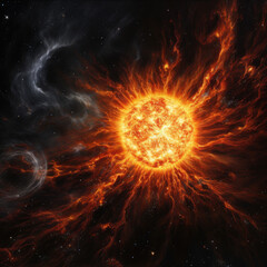 Obraz premium Solar flares coming out from a star close-up view of a Star and solar flares 
