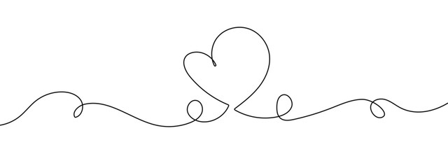 Heart continuous one line doodle vector illustration