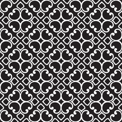 Floral seamless pattern with baroque style ornament. Modern stylish texture. Black and white. Repeating vector background