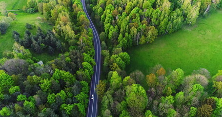 Car passing highway aerial view