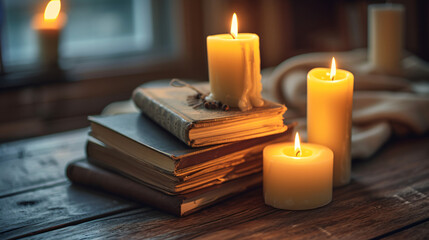 Cozy indoor ambiance with vintage books artificial