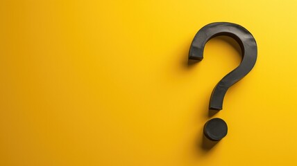 A large black question mark on a yellow background