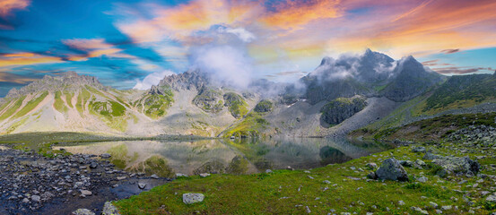 Avusor Glacial Lake (Heart Lake) in Kackar Mountains. Avusor Plateau, Rize, Turkey.