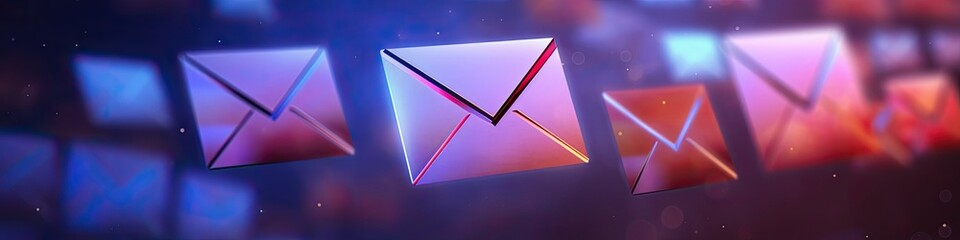 Naklejka premium E-mail icon on the dark blue glowing background as banner