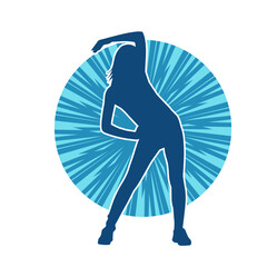 Silhouette of slim female doing exercise. Silhouette of a sporty woman doing gym workout pose. 