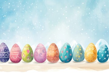 Fototapeta na wymiar Vibrant Watercolor Easter Eggs on White. A collection of colorful watercolor Easter eggs scattered on a white background.