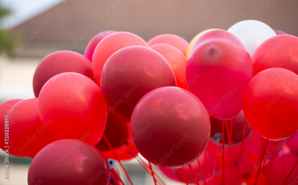 Wall mural red balloons for party in the park. abstract background.