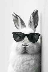 white clear background with sweet bunny wearing black sunglasses