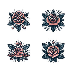 Rose flower graphic element design illustration, vector, velentine, tattoo, leaf, rose, icons, graphic element