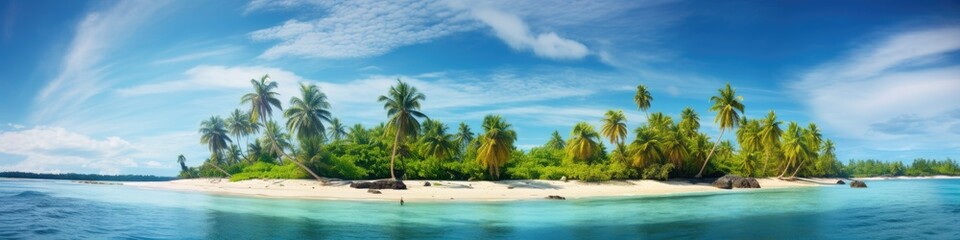 Fototapeta na wymiar Panorama of a tropical beach with coconut palm trees