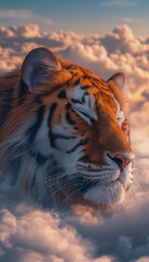 Tigre dormindo nas nuvens - obrazy, fototapety, plakaty