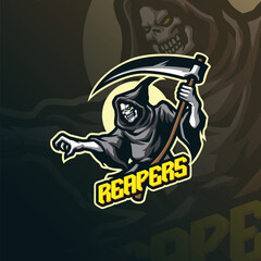 Reaper mascot logo design vector with modern illustration concept style for badge, emblem and t shirt printing. Angry reaper illustration for sport and esport team.