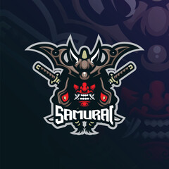 Samurai mascot logo design vector with modern illustration concept style for badge, emblem and t shirt printing. Head samurai illustration for sport and esport team.