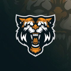 Tiger mascot logo design vector with modern illustration concept style for badge, emblem and t shirt printing. Head tiger illustration for sport and esport team.