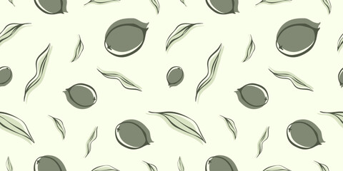 Seamless patterns with Olive Branch in Modern Minimal Liner Style. Vector Floral Backgrounds for Wedding invitations, greeting cards, print on fabric, wallpapers, scrapbooking, gift wrap and more