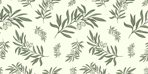 Seamless patterns with Olive Branch in Modern Minimal Liner Style. Vector Floral Backgrounds for Wedding invitations, greeting cards, print on fabric, wallpapers, scrapbooking, gift wrap and more